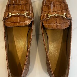 Talbots Brown Croc-Embossed Loafers with Gold Details